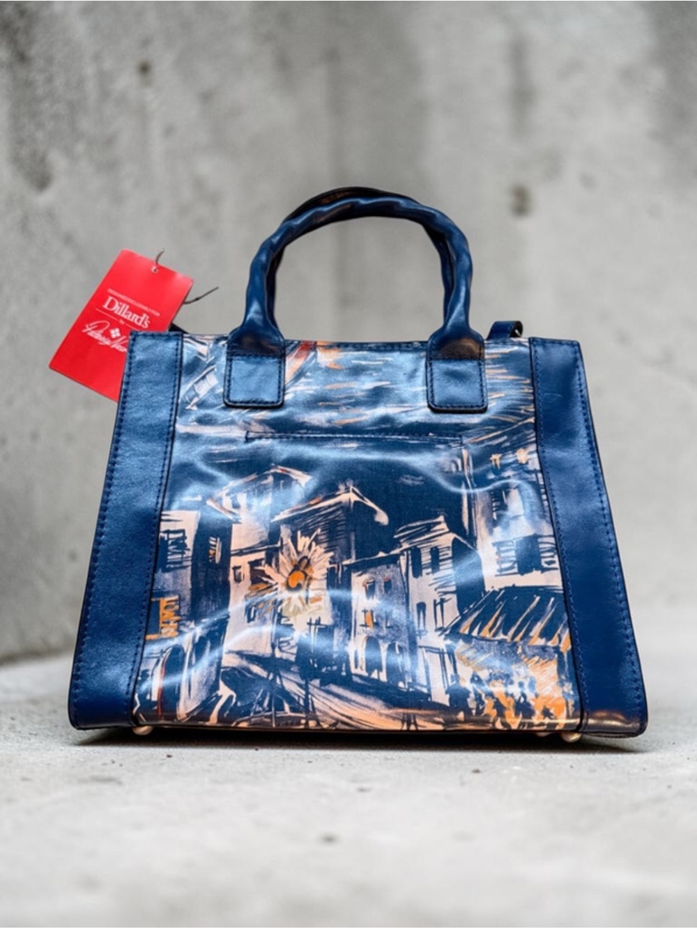 Patricia Nash Harbor Nights Curry Leather Tote Bag Crossbody Purse Navy Blue NWT